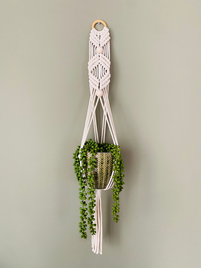 Macrame Plant Hanger | Wooden Beads Boho Home Decor Holder Scandinavian