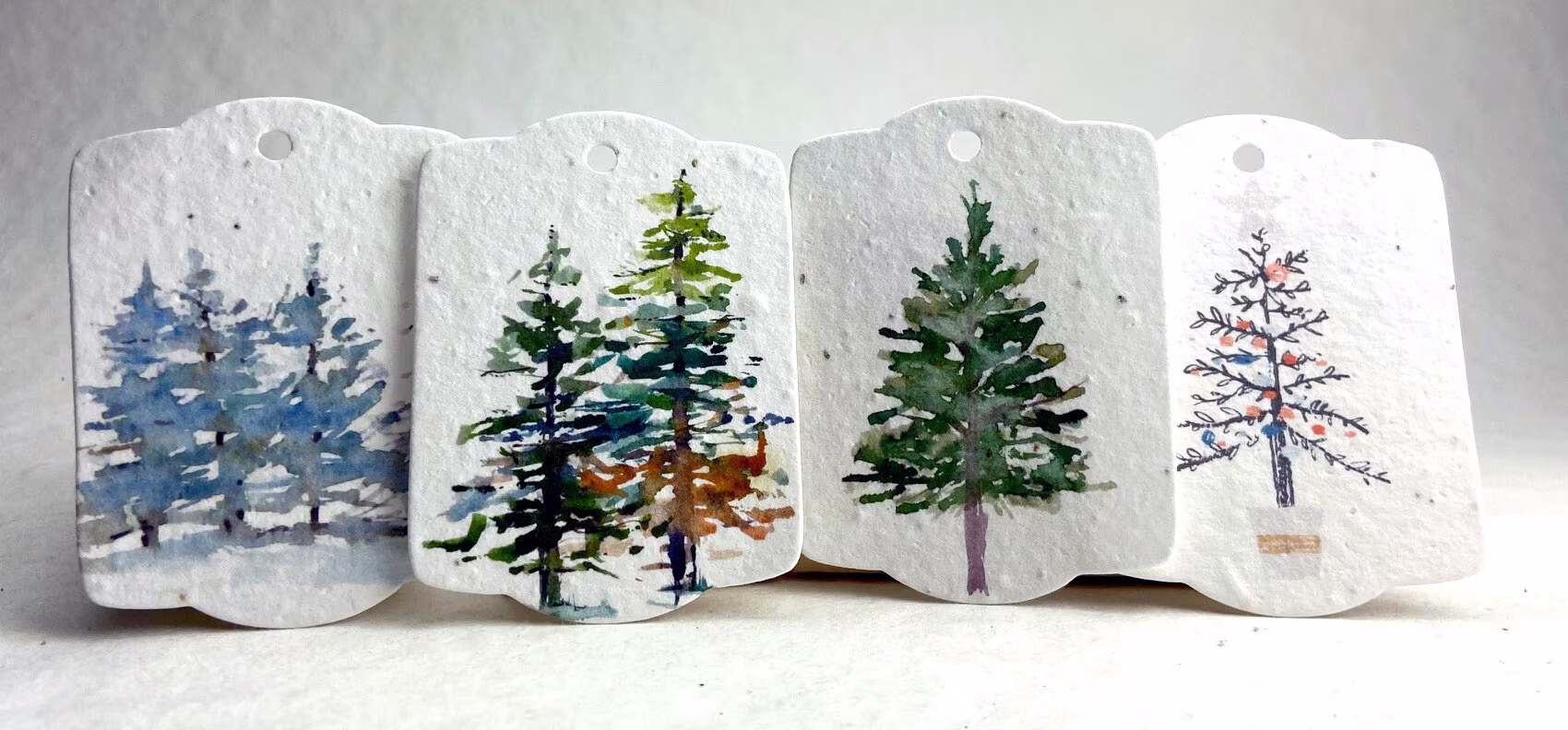 Watercolor Tree Art | Wildflower Seed Paper Tags 3.25" Wide By 2.375