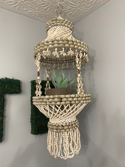 Vintage Cowrie Seashell Hanging Planter