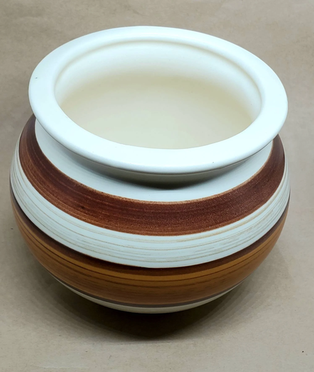 Vintage Brown Planter Canada Collectible Striped Handcrafted Clay Artifacts