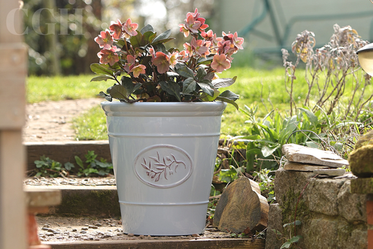 xlarge Round Planter Pot Garden Olive Grey Stone Look 40cm Outdoor Patio Tub
