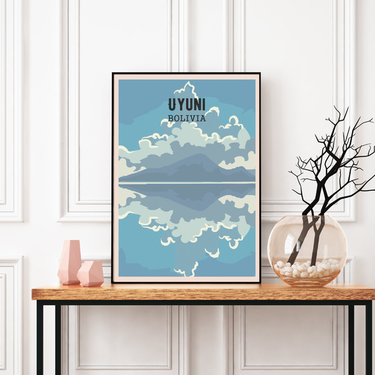 Bolivia Travel Poster, Uyuni Salt Flat, Salar De Uyuni, Desert South America, Desert, Print, Wall Art