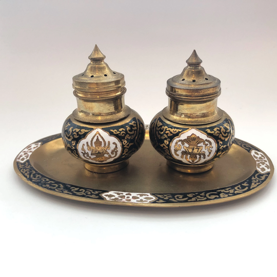 Brass Salt Pepper Set With Tray