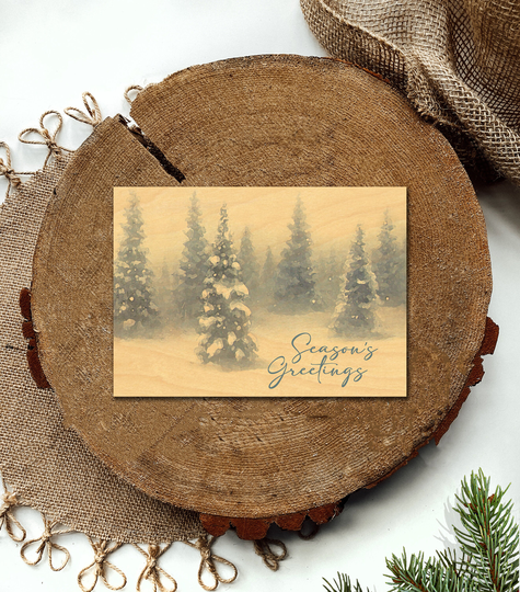 Set Of 25 Wood Christmas Cards - Season's Greetings Landscape Design