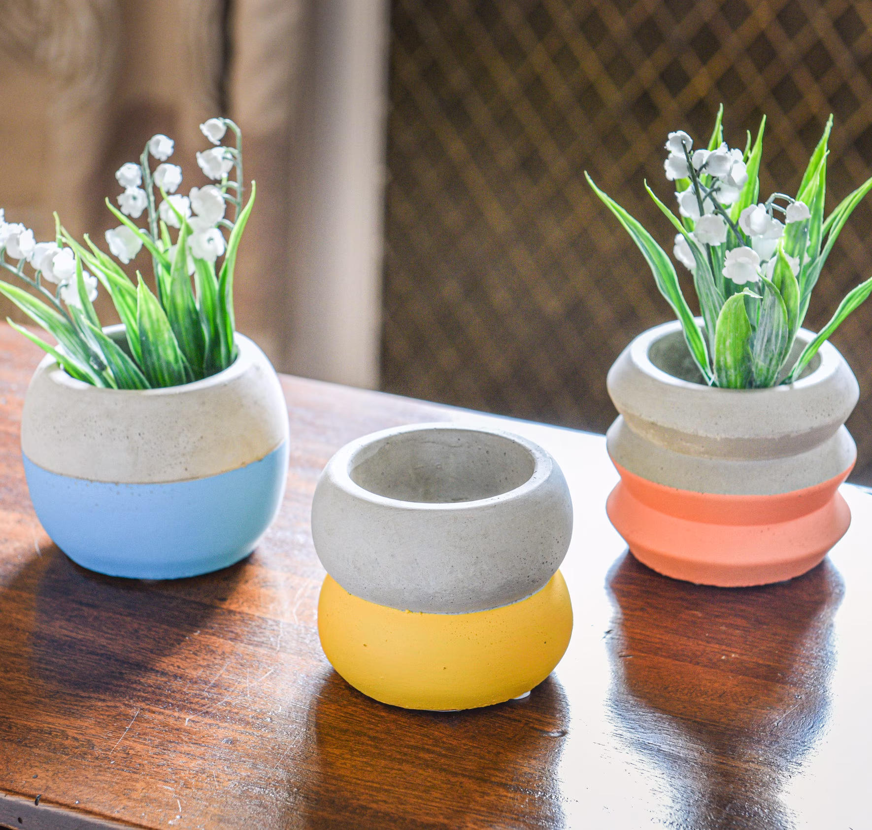 Colour Block Cement Planters - Trio Of -On Trend Neon Planters- Home Update- Stylish Planters-Succulant Planter
