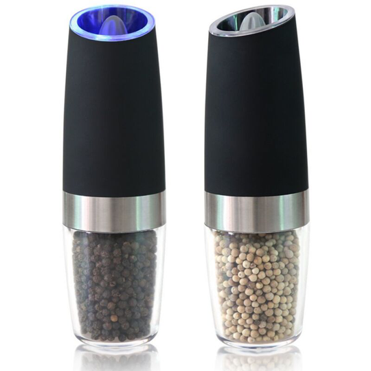 Gravity Electric Salt and Pepper Grinder Set with Adjustable Automatic Pepper and Salt Mill black two-piece suit