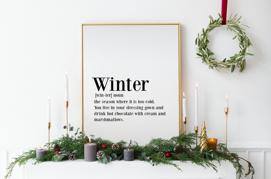 Winter Definition Print, Dictionary Wall Art, Seasonal Decor Poster