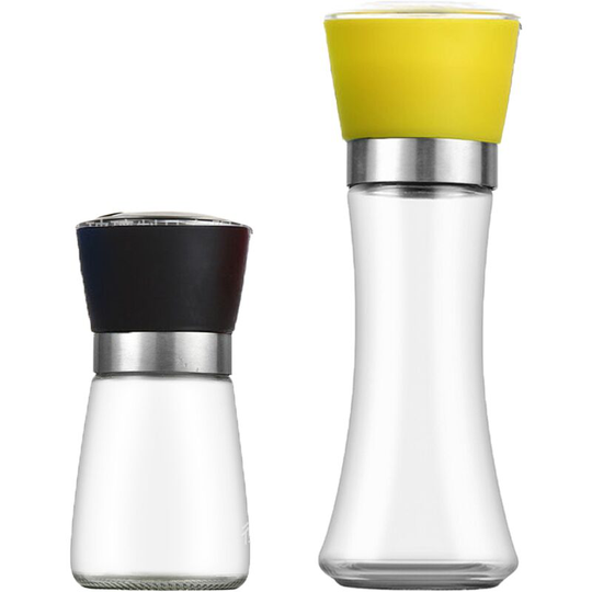 Stainless Steel Salt and Pepper Grinder,Adjustable Stainless Steel and Glass Salt & Pepper Mill Set of 4 Short black + high yellow