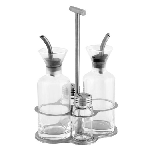 Anti Drip Olive Oil Vinegar Salt & Pepper Dispenser Set Crystal