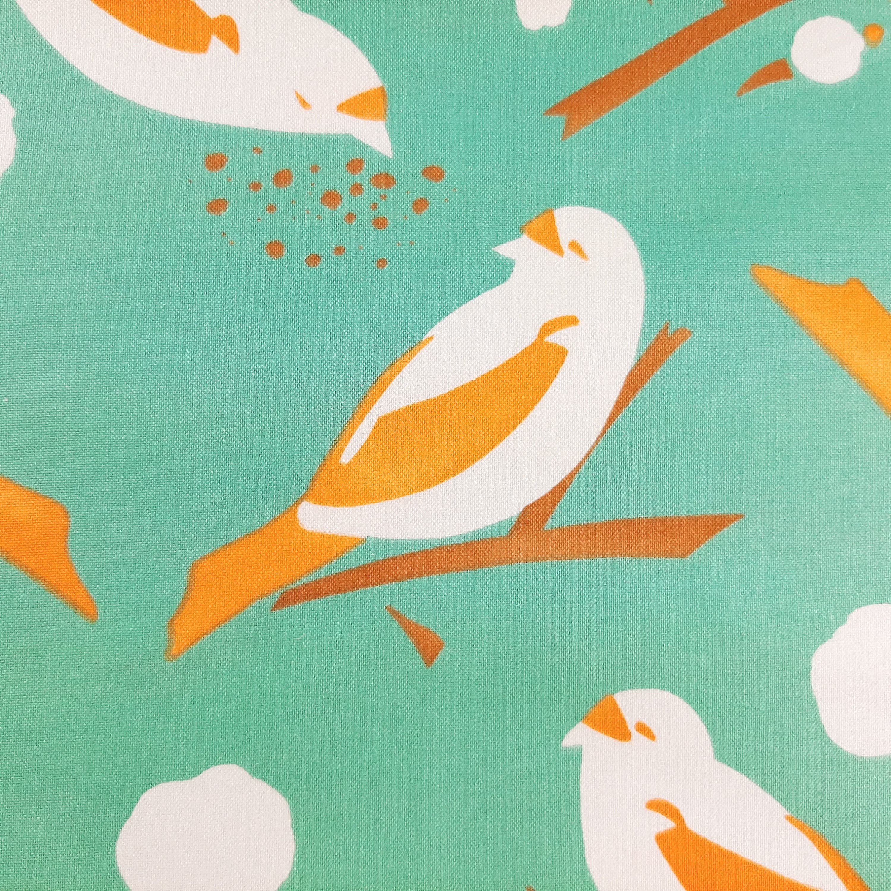 1 Fat Quarter Bird Seed Mod Birds Dark Aqua Orange Graphic Modern Alexander Henry 2006 Quilting Sewing Fabric