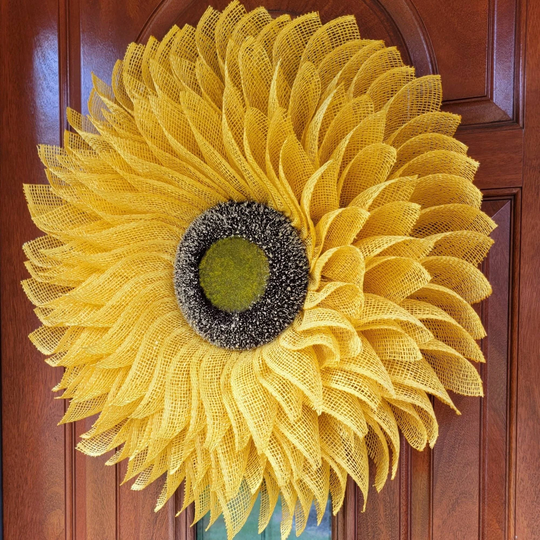 Outdoor Sunflower Yellow Burlap Front Door Porch Flower Wreath For Your Spring Summer Fall Winter Seasonal Wall Hanging Home Decor Or Gift