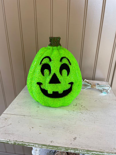 Melted Plastic Corded Light Up Pumpkin Seasons Green