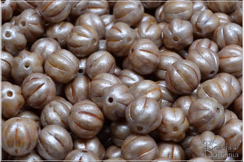 12 Pcs Chalk Herbs&spices Caraway Czech Glass Melon Beads 8 Mm | 12277