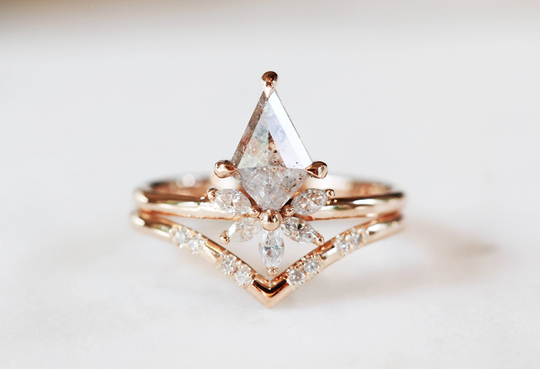 Salt & Pepper Diamond Engagement Ring Kite Wedding Unique 1.03 Ct Diamond Modern Bridal Jewelry One Of A Kind