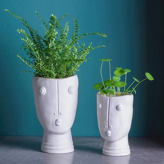 Cute Ceramic Human Head Vase | Abstract Face Succulent Planter Pot For Dried Flowers