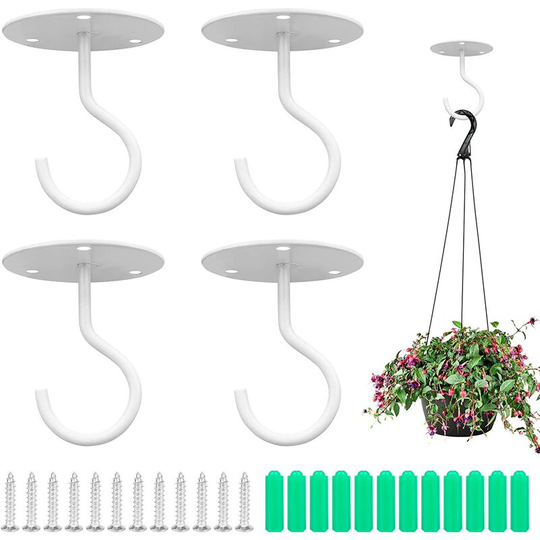Briday - 4 Piece Metal Wall Hooks Wall Mount Ceiling Hooks Plants Swag Hooks Heavy Duty Ceiling Hangers with Screws for Hanging Plant Baskets,