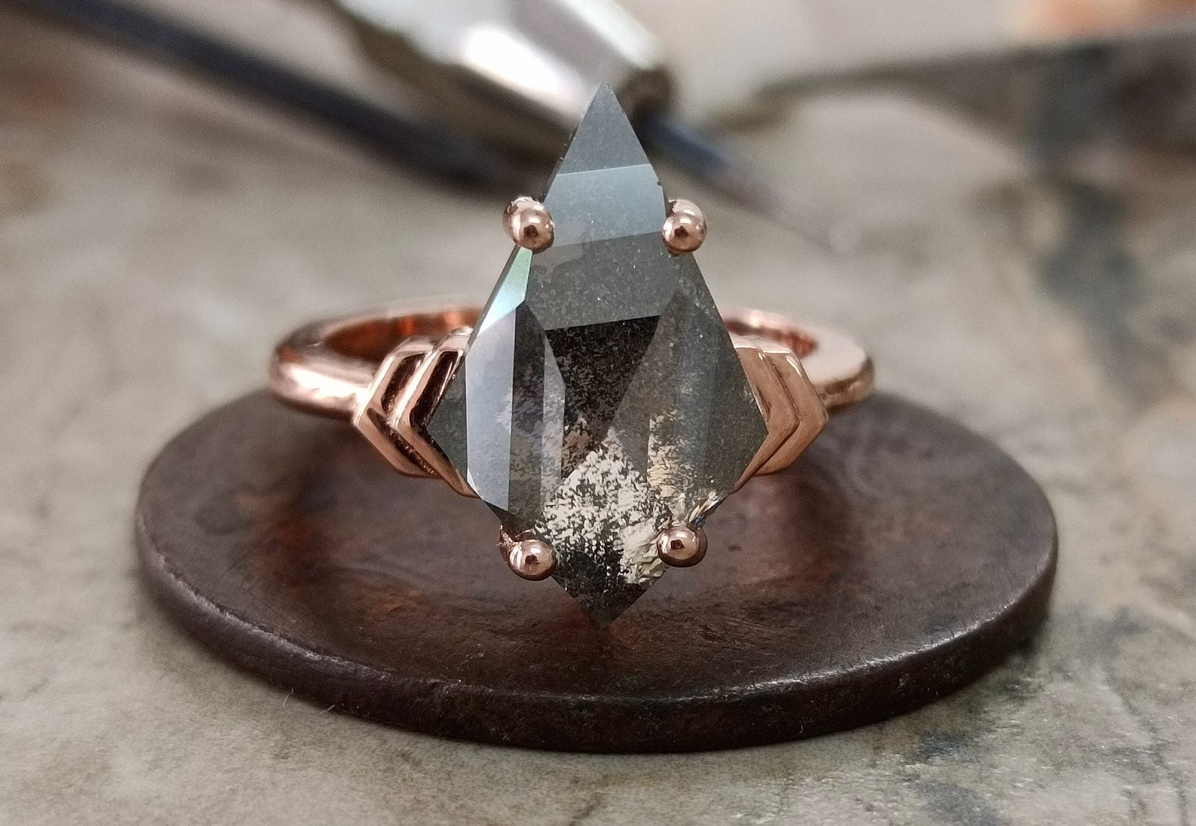 Salt & Pepper Diamond Ring |Kite Shaped Diamond Ring | Wedding Anniversary Rgagemening Vintage Rings Personalised Gift