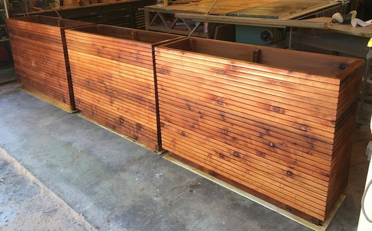 Original Modern Slatted Redwood Planter Box With Wheels , Custom Orders Welcome, Mid Century, Heavy Timber, Tall Privacy Planter, Commercial