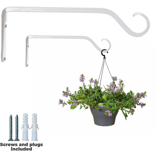 Soekavia - 2 Pack Straight Hanging Basket Brackets 30.5cm Hand Forged Iron Garden Wall and Fence Use with Hanging Flower Baskets Planters