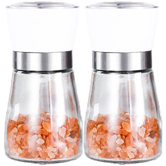 Salt and Pepper Grinder, Glass Refillable Stainless Steel Salt and Pepper Mill Shakers 2pcs white