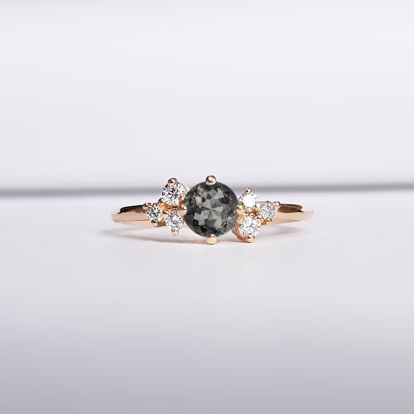 Salt & Pepper Diamond Cluster Engagement Ring in White/Rose/Yellow Gold Or Platinum