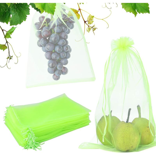 Joorrt - 50Pcs Fruit Protection Net Bags Green, 20x30cm Garden Plant Protect Mesh Bags with Drawstring, Clear Insects Mosquito Bug Barrier Netting