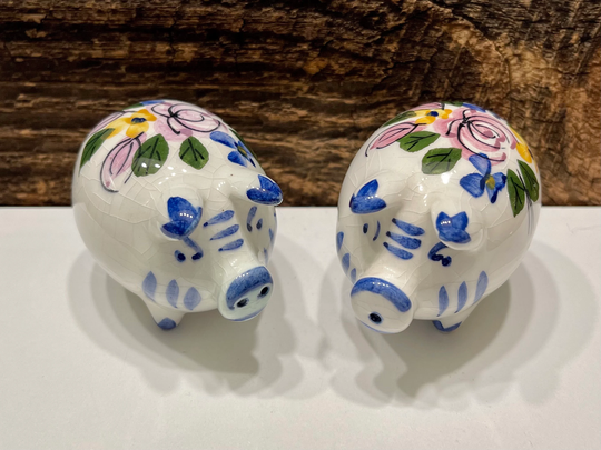 Vintage Pig Salt & Pepper Shakers, Portugal Porcelain Piggy & Colorful Made In