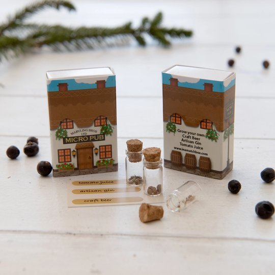 Grow Your Own Micropub Seed Kit in A Matchbox, Father's Day Gift, Birthday Gift For Him, Craft Beer Themed Gin Lover's