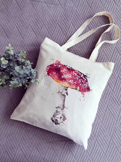 Baumwollbeutel Mit Pilz/Einkaufstasche/Shopper/ Rot Pilz Tasche/ Ökologische/ Wiederverwendbare/stofftasche Langen Henkeln/Leinentasche