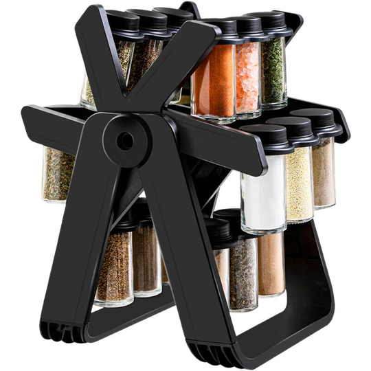 Superseller - 18PCS Jar Spice Rack 360°Rotating Ferris Wheel Spice Rack Seasoning Organizer Seasoning Rack Tower for Kitchen Countertop, Black - Black