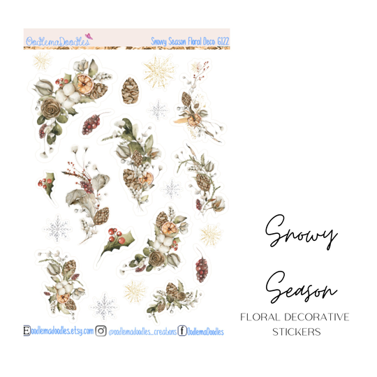 Snowy Season | Decorative Planner Sticker, Floral, Winter, Home, Christmas, Oranges, Oodlemadoodles