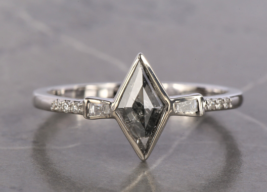 Salt & Pepper Diamond Ring Natural Kite For Wedding Vintage 14K White Gold Twisted Cluster Gift Her