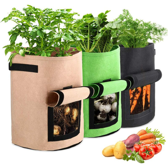 Garden Planting Bags, 3PCS 10 Gallon Vegetable Bag, Double Layer Non-woven Fabric Reusable Window Potato Planting Bag, in Garden, Balcony