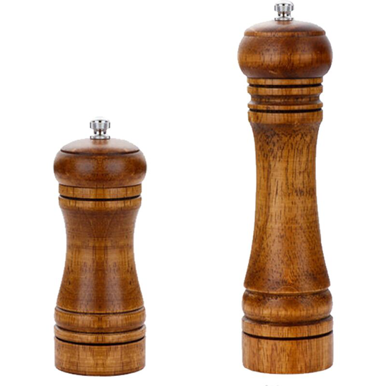 2pcs Wood Salt And Pepper Grinder Pepper Mill And Salt Shaker Set Wooden With Ceramic Core small + medium