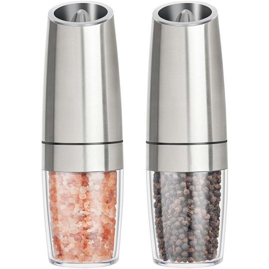 Fvbjd - Electric Pepper and Salt Grinder Set, Adjustable Coarseness, Battery Powered,Stainless Steel Stainless steel battery model (two packs)