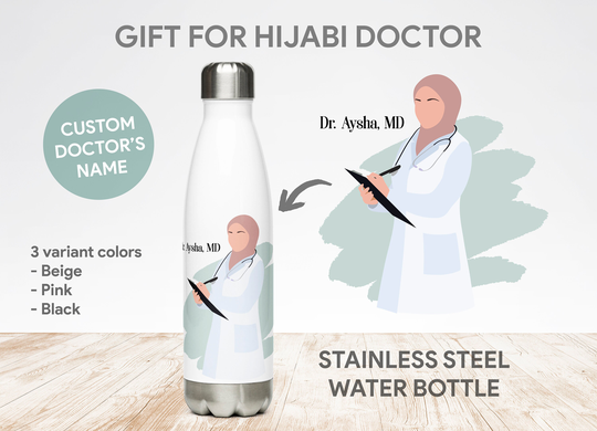 Muslim Doctor Water Bottle, Hijab Women Drinking Gift For Doctor, Gift, Medicine Student Stainless Steel Bottle