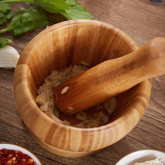 Sun Flowergb - Bamboo mortar and pestle (diameter 8.2 cm) for spices, herbs, seeds, nuts