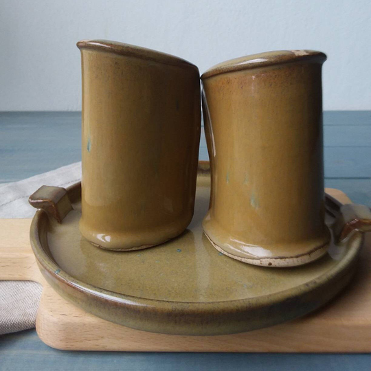 Salt & Pepper Shaker, Pottery Ceramic Cheese Board, Platter, Modern & Olive Set, Brown Set