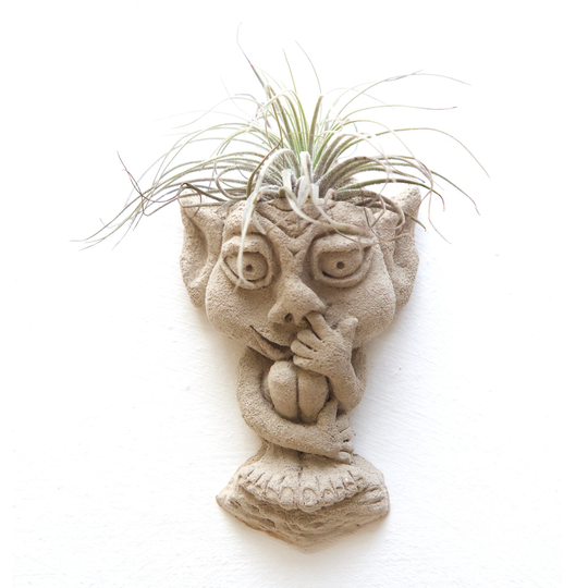 Pondering Gargoyle Air Plant Holder, Airplant Pot, Indoor Planter, Air Sculpture, Wall Hanging, Sculpture Decor, Handmade