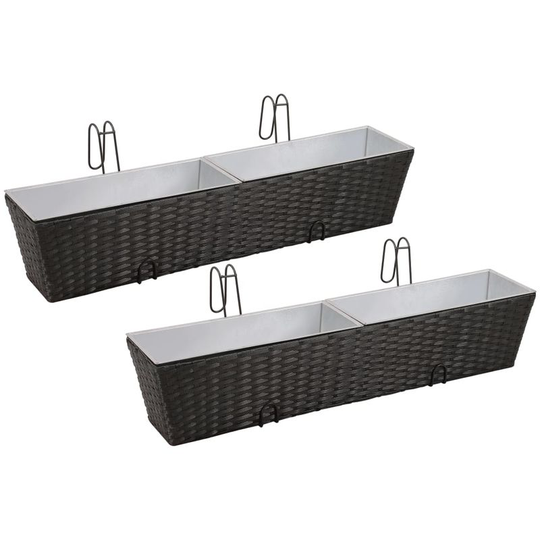 Hommoo - Balcony Trapezoid Rattan Planter Set 80 cm 2 pcs Black VD26353