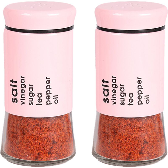 Fvbjd - Glass Salt and Pepper Shakers with Adjustable Pour Holes - Stainless Steel Salt Shaker and Pepper Shaker pink