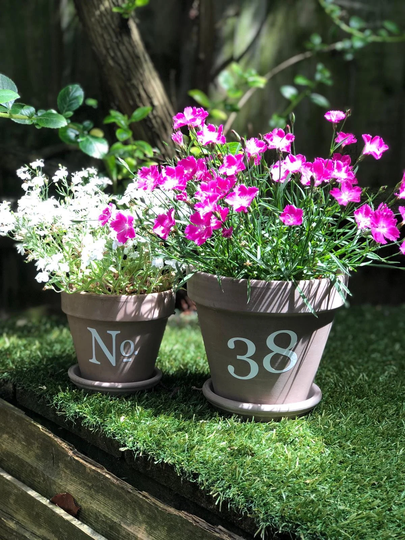 Christmas Personalised House Number Flower Plant Pot Set Present Door Step Warming Birthday Anniversary Gardening Celebration Gift