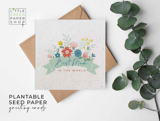 Plantable Flower Seed Paper Cards - Best Mum Birthday, Mothers Day, Gardening, Gift, Congratulations, Family, Eco-Friendly, Biodegradable