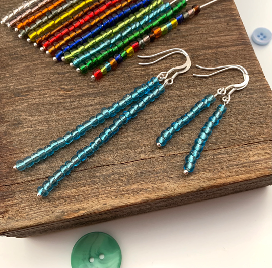 Seed Bead Earrings, Seed Dangle Silver Beaded Drop Boho Jewelry