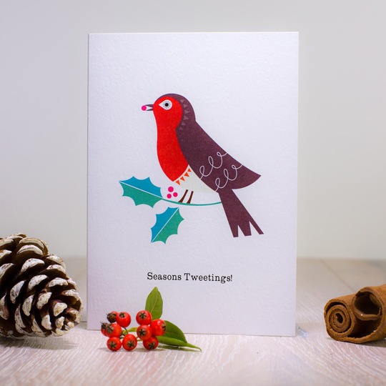 Robin Christmas Card, Bird Xmas Happy Holidays Scandinavian Christmas, Funny Animal Cute