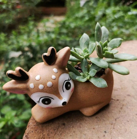 Deer Ceramic Planter, Sweet Bambi Elk Animal Planter Pot, Succulent Cactus Plant Nursery Decor