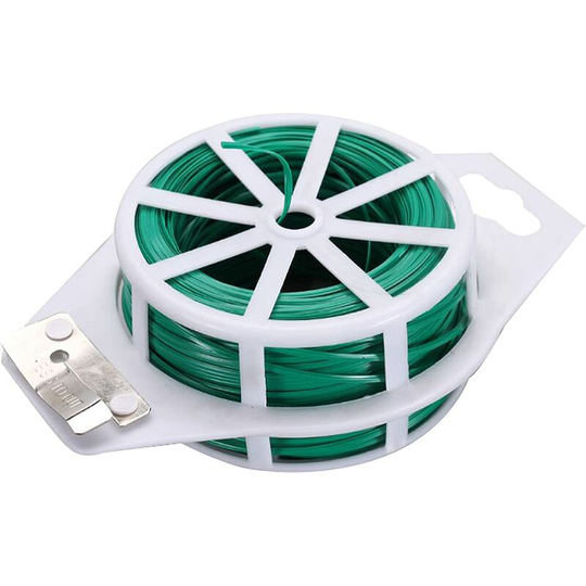 Perle Rare - 100m Green Garden, Plant Twist Ties, Plastic Coated Wire with Cutter