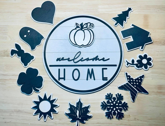 Interchangeable Minimalistic Seasonal Door Hanger - Sign Farmhouse Doorhanger Decor Holiday