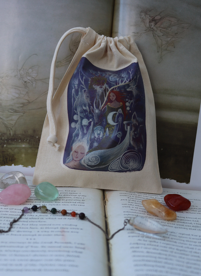 Tarot Card Bag, Oracle Cards, Pouch, Medicine Cotton Celtic, Forest, Shaman, Elen Of The Ways, Labyrinth, The Silver Wheel