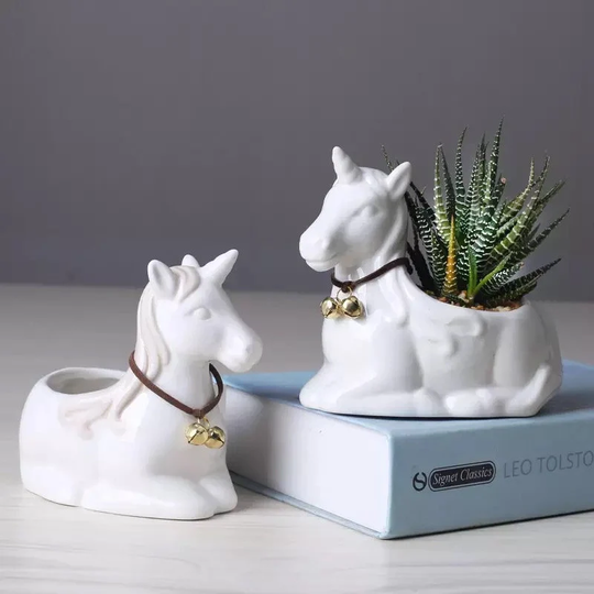 Horse Planter Set, Plant Pot, White, Animal Pot For Succulents Plants, Flower Planter, Ornament, Pen